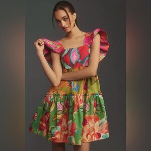 FARM Rio Foliage Cotton Tiered Minidress